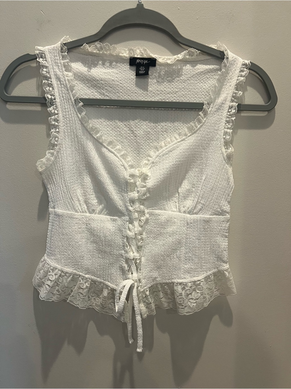Nasty Gal White Lace-Trim Corset Camisole